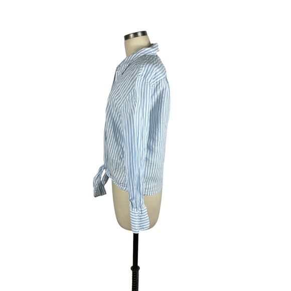 REFORMATION Blue White Striped Linen Button Down Anzio Top Women's Size Medium - Picture 2 of 7